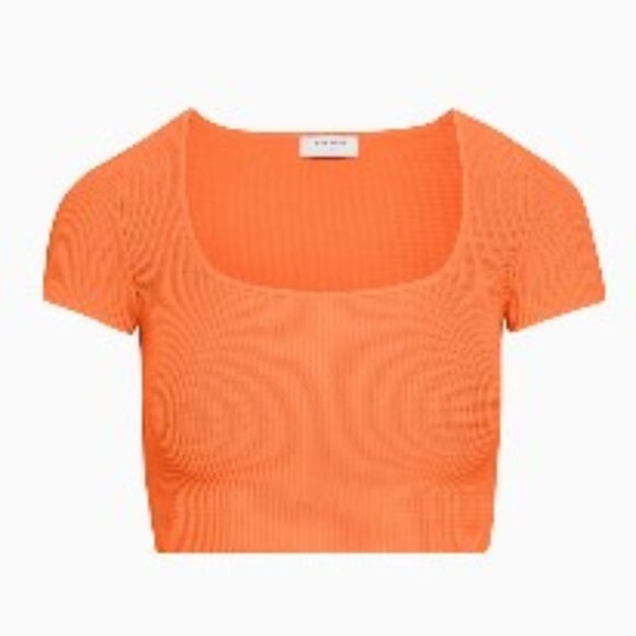 Aritzia Babaton Sculpt Knit Orange Square Neck Crop Top nwot size xxs - Picture 1 of 4